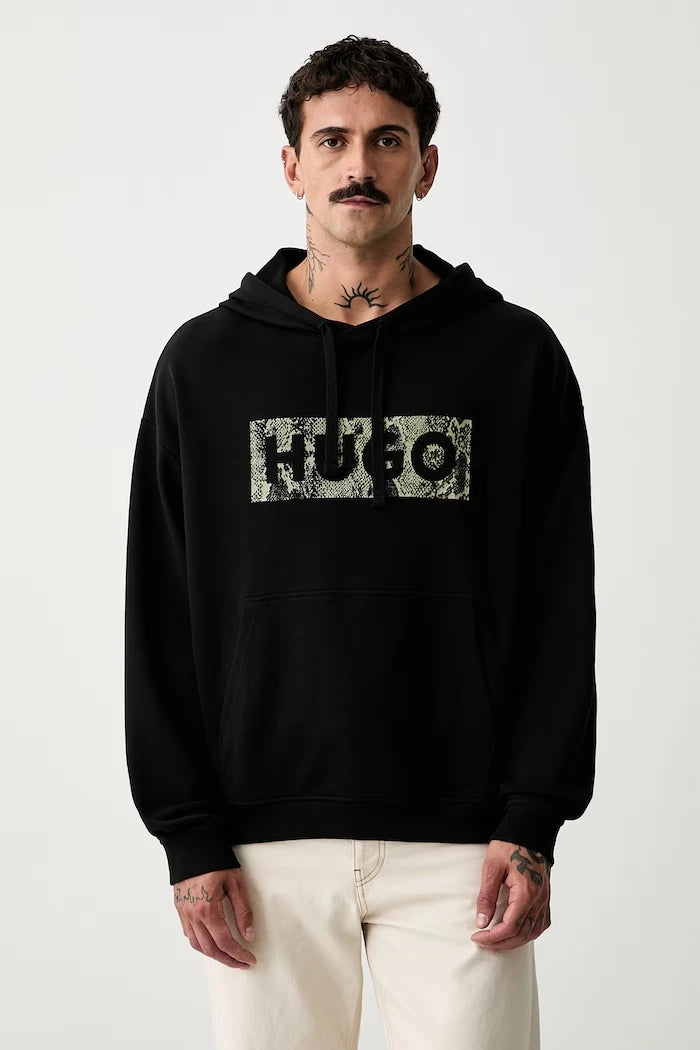 HUGO Blue kapüşonlu erkek pamuklu sweatshirt Necdysis