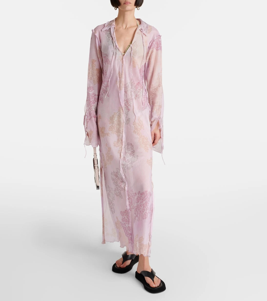 Acne Studios - فستان متوسط الطول من القطن المطبوع وشيفون الحرير