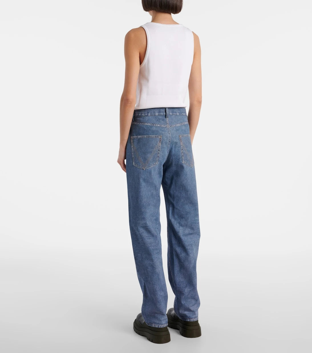 Bottega Veneta - Denim-printed wide-leg leather pants