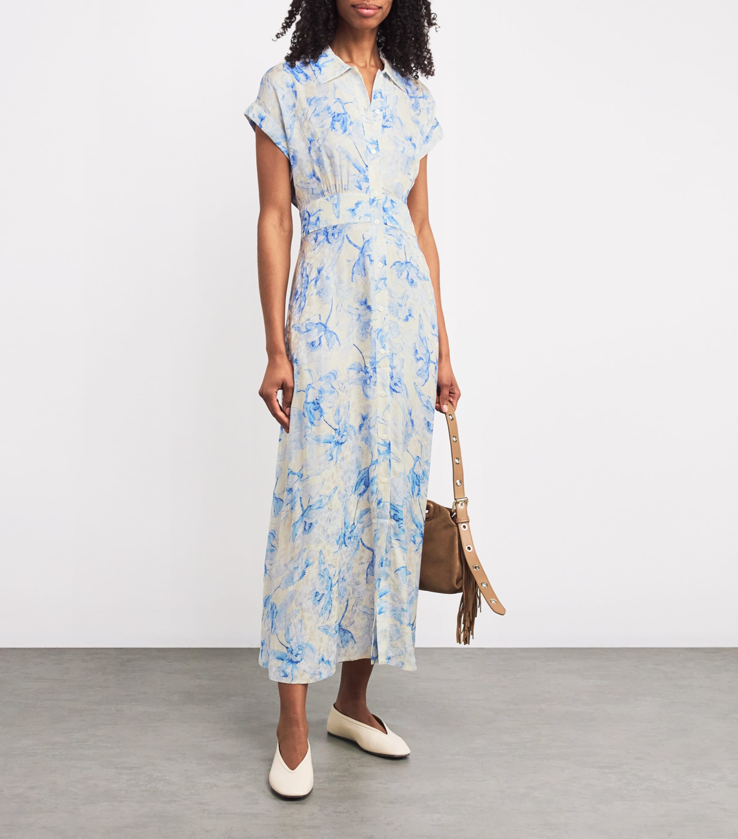 Satin Floral Midi Dress BLUE FLOWER PRINT