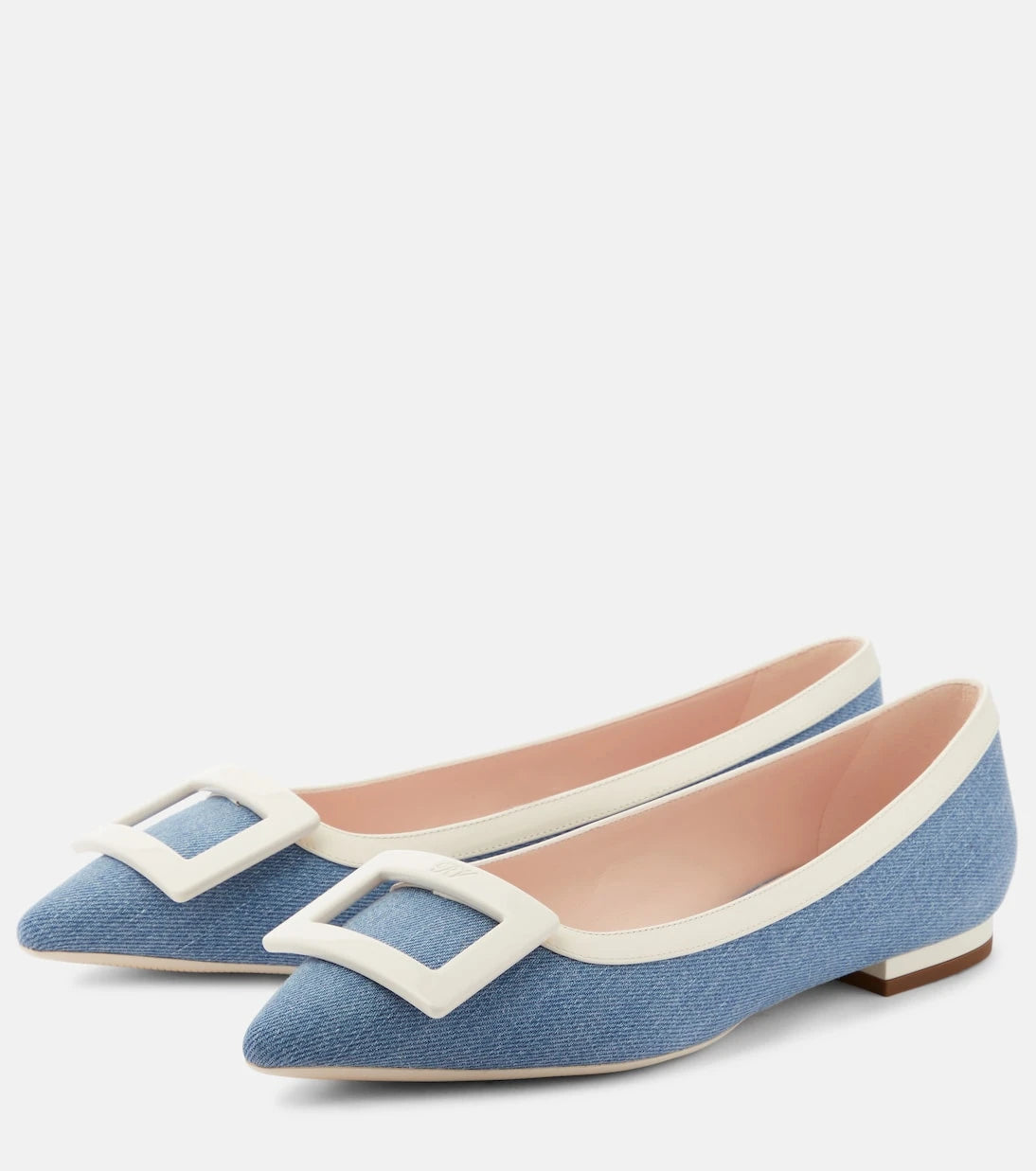 Roger Vivier - Leather-trimmed denim ballet flats