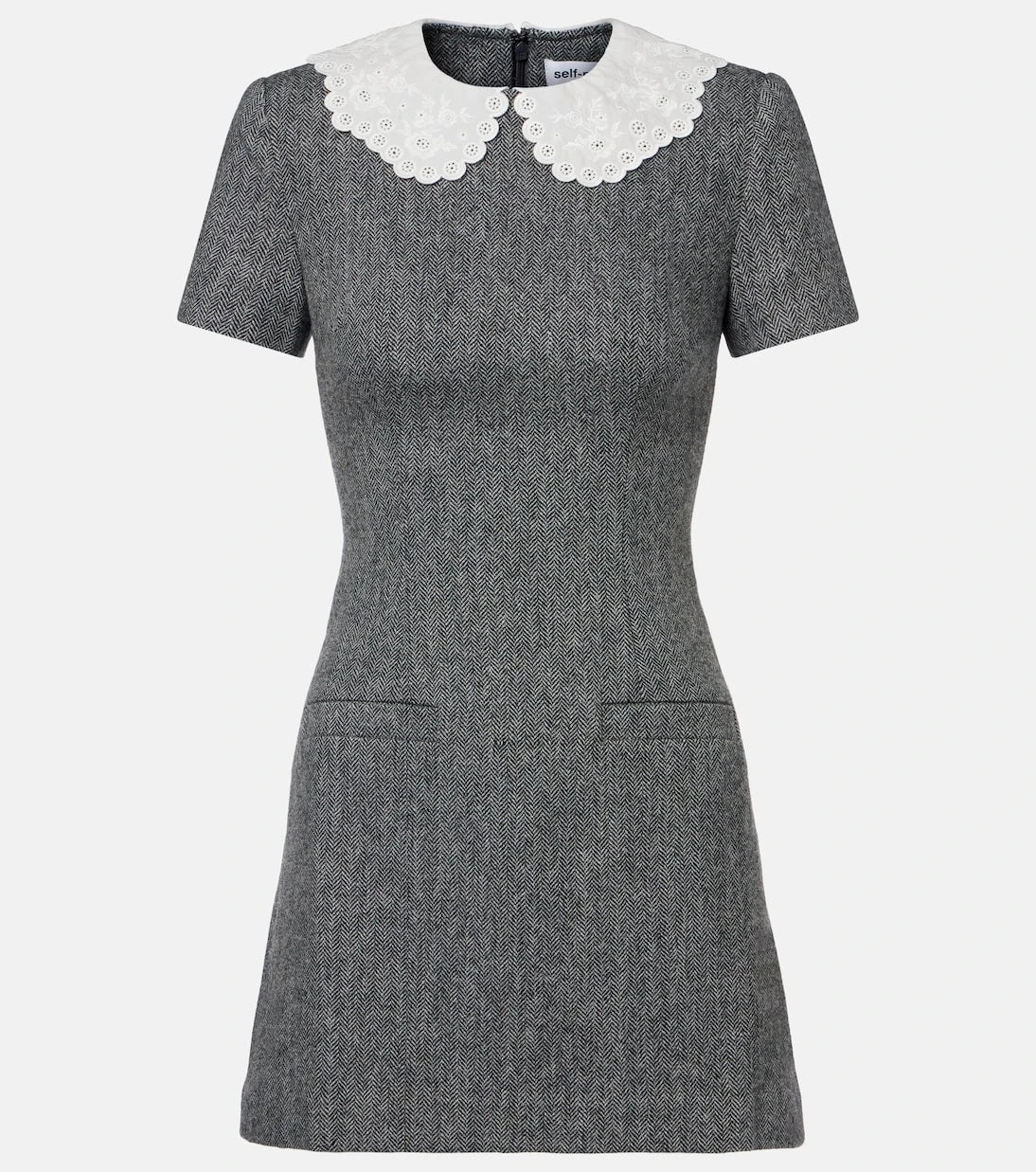 Self-Portrait - Herringbone wool-blend minidress