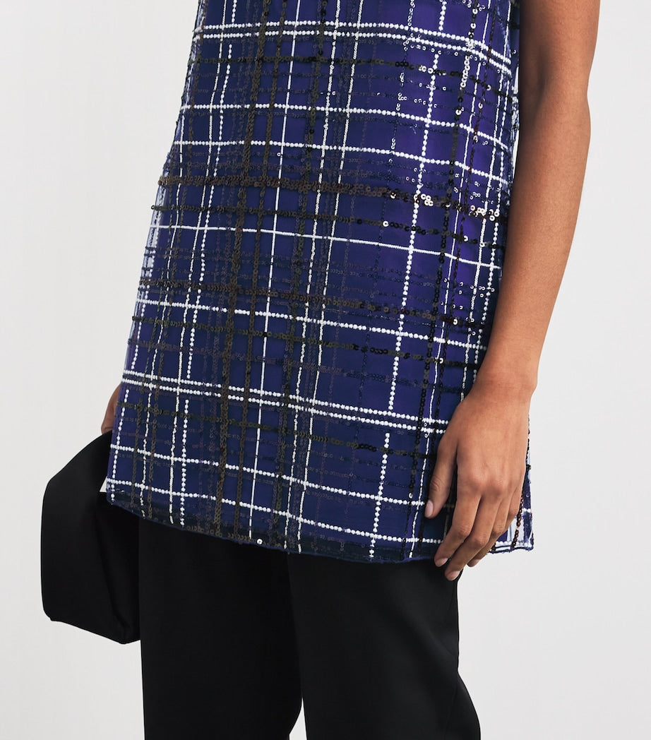 MAX&Co. Blue Sequin Check Mini Dress