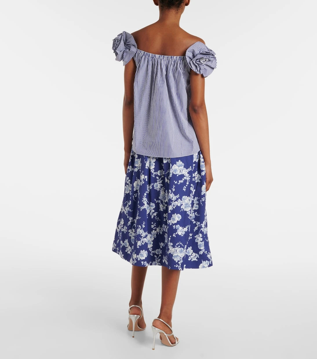 Carolina Herrera - Floral-appliqué striped cotton top