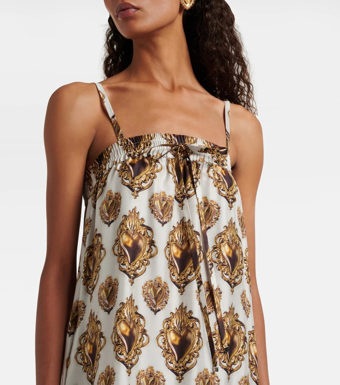 Dolce&Gabbana - Feather-trimmed printed silk maxi dress