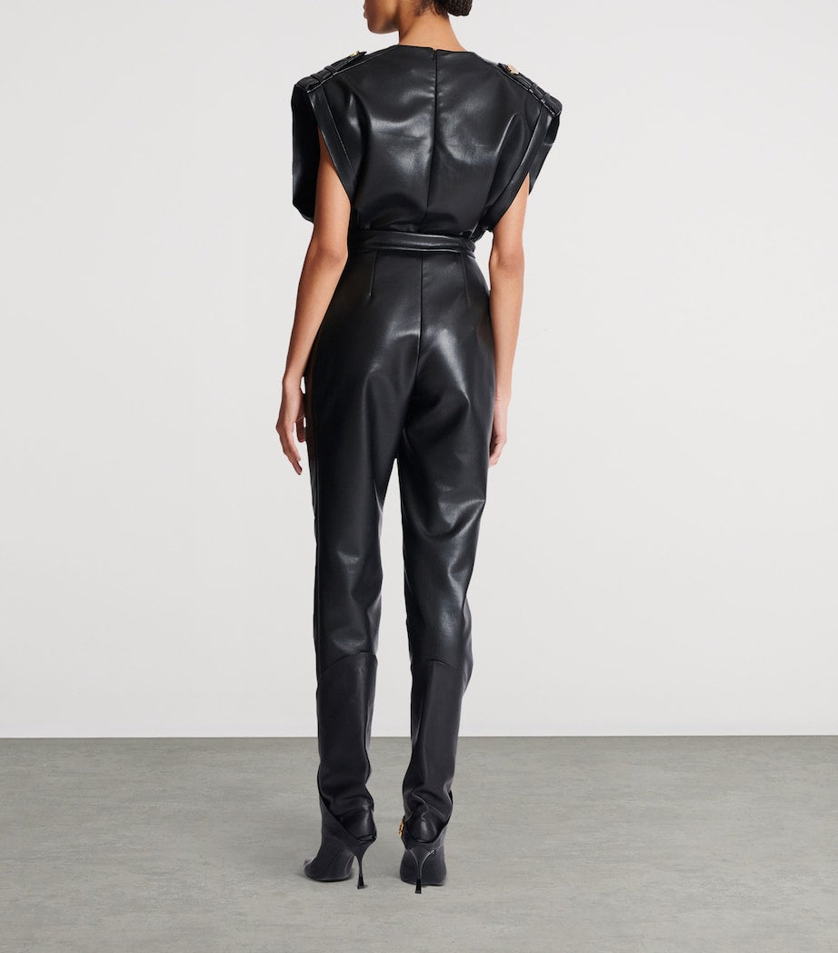 Black Faux Leather High-Rise Slim Trousers