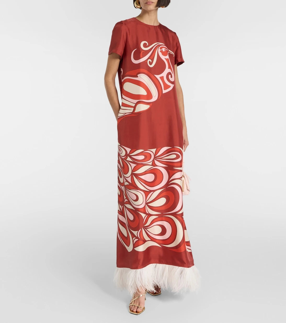 La DoubleJ - Swing feather-trimmed silk maxi dress