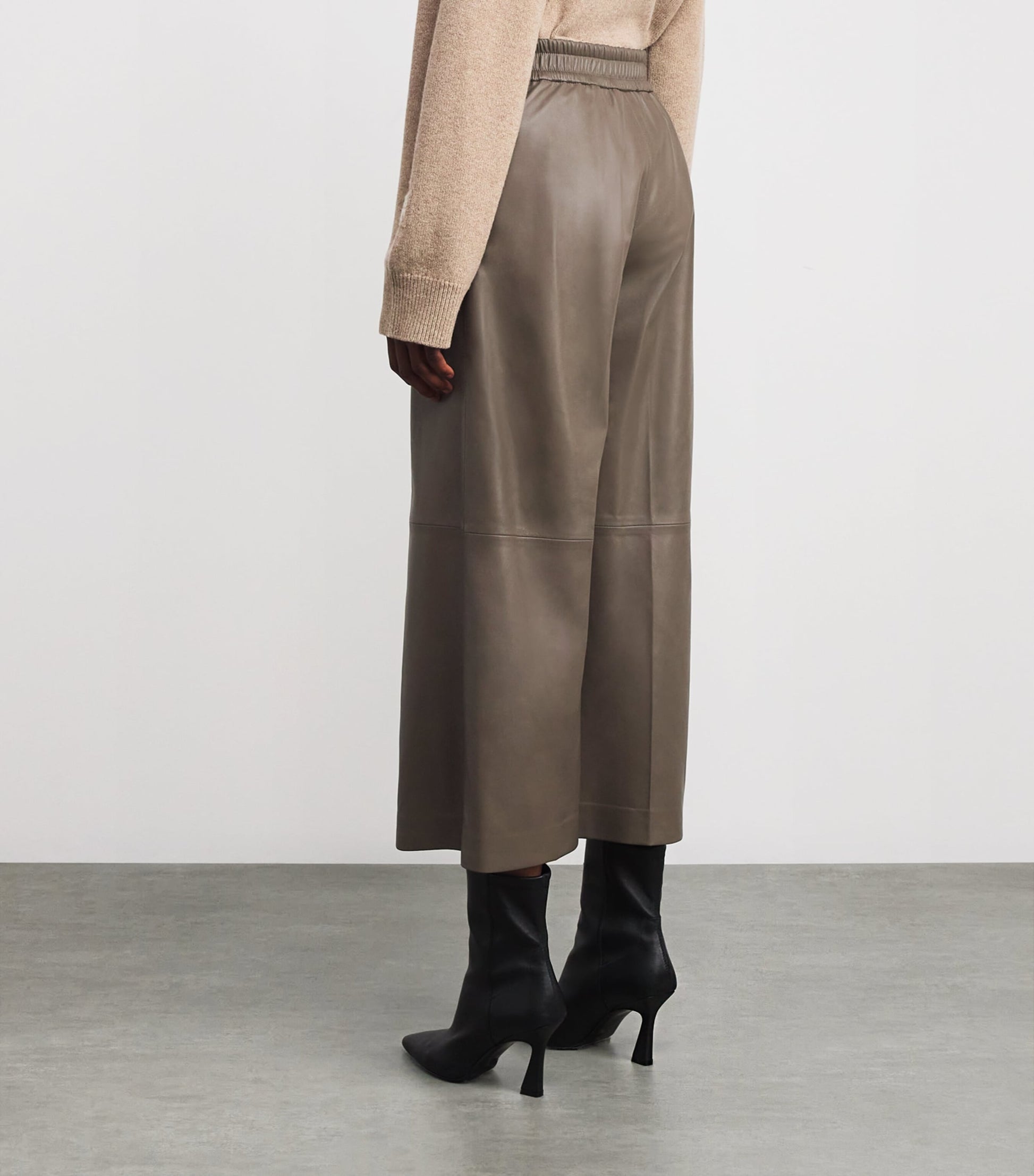 Nappa Leather Thurlow Wide-Leg Trousers MUSHROOM