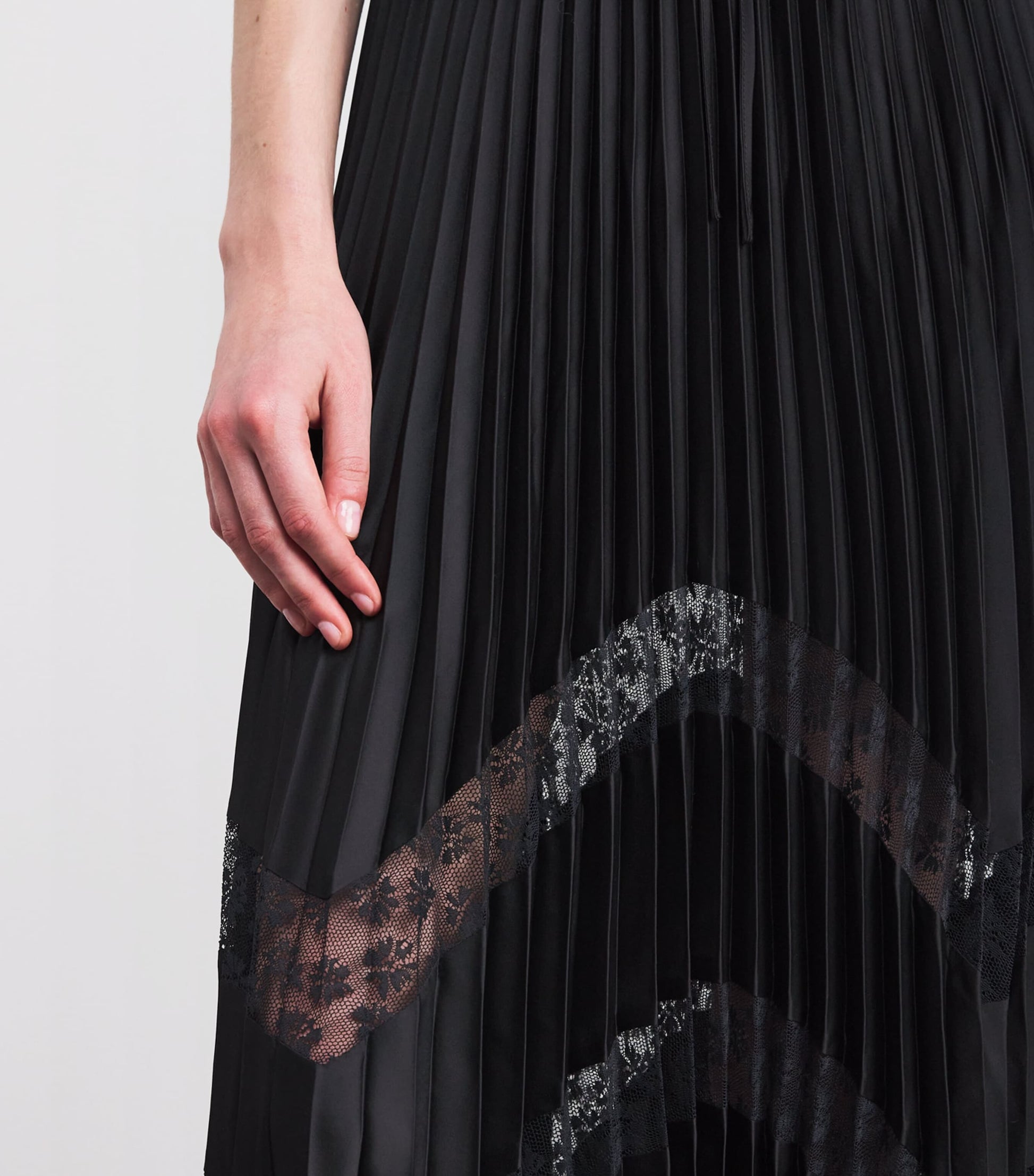 Claudie Pierlot Black Lace-Trim Pleated Maxi Skirt