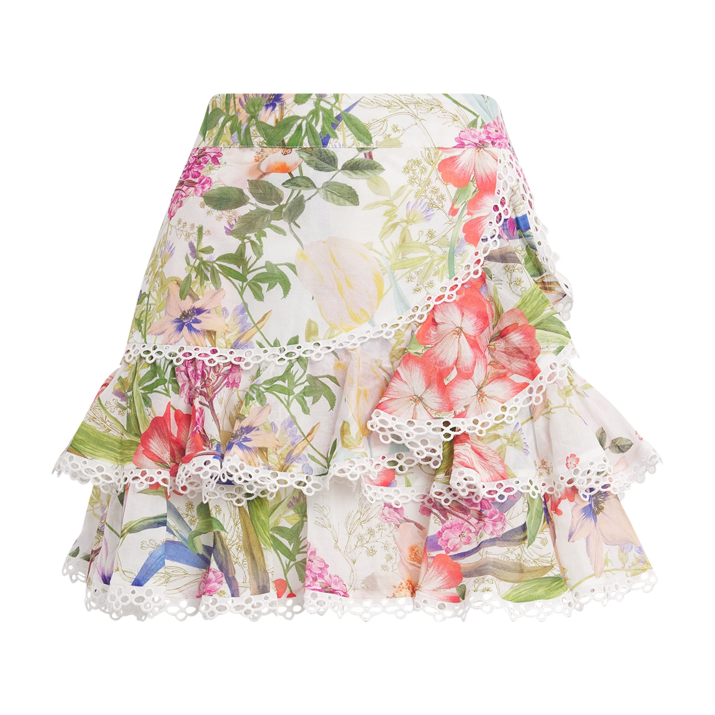 Ruffled Fera Mini Skirt WHITE BOTANICAL