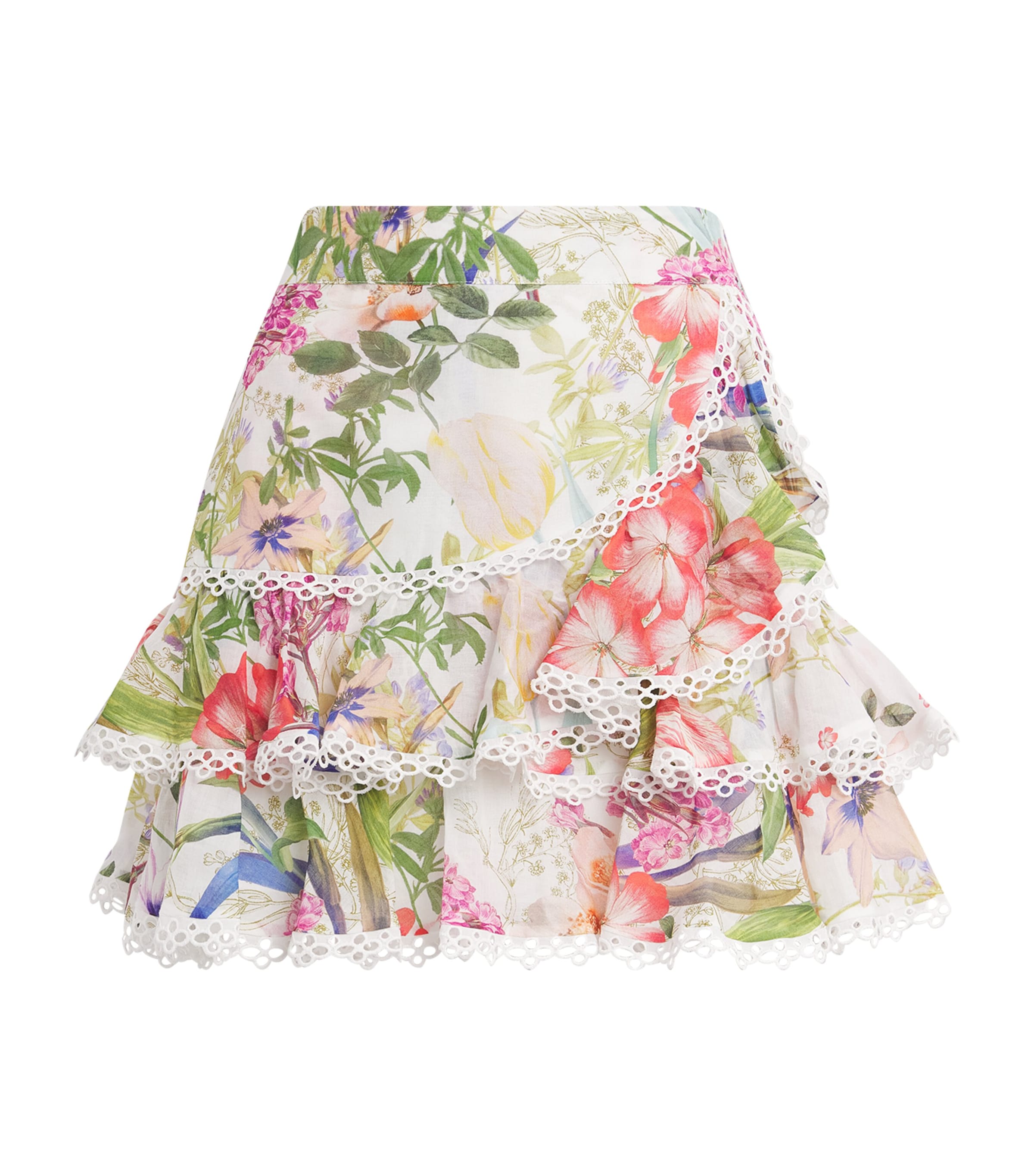 Ruffled Fera Mini Skirt WHITE BOTANICAL