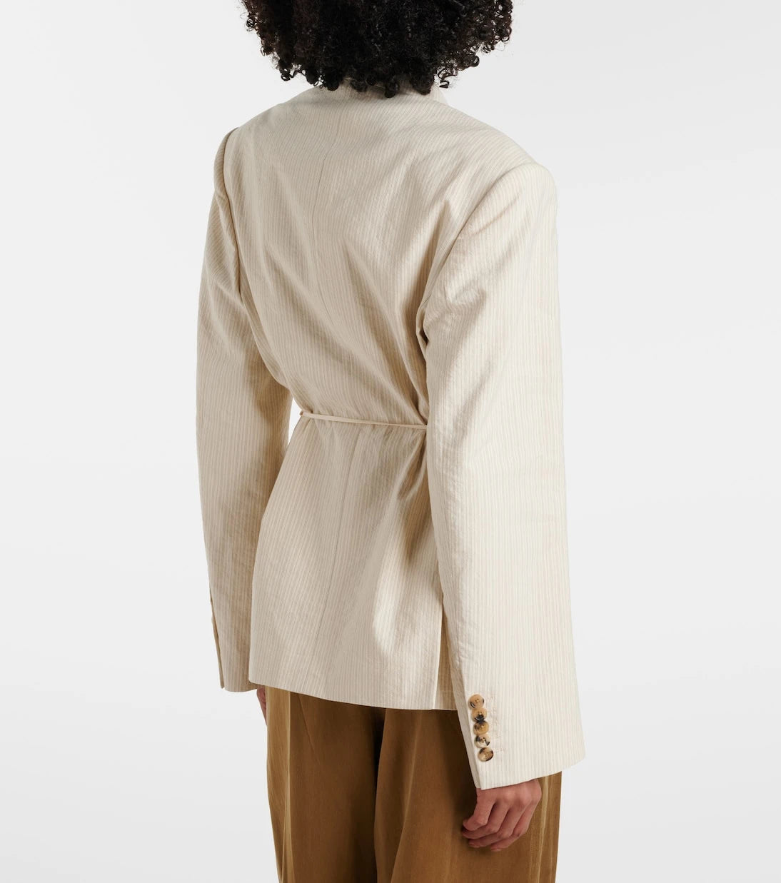 Dries Van Noten - سترة بليزر بقصة مزدوجة من مزيج القطن ومخططة بخطوط رفيعة