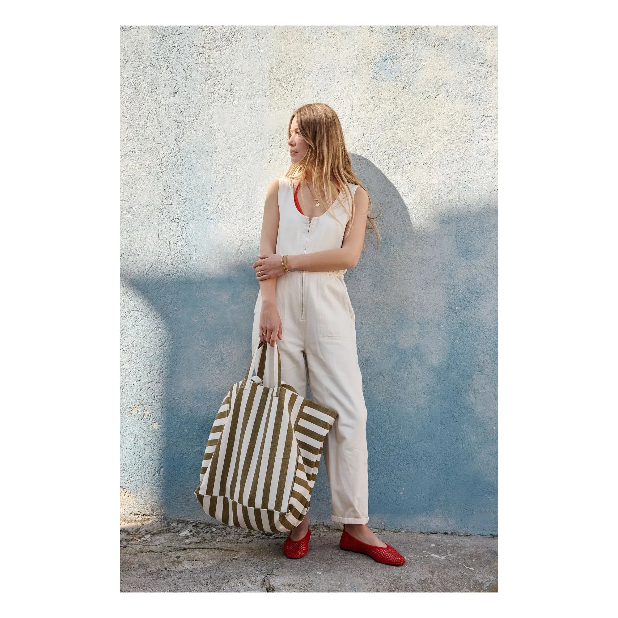 Rose in April - Elisa striped tote bag | Olive