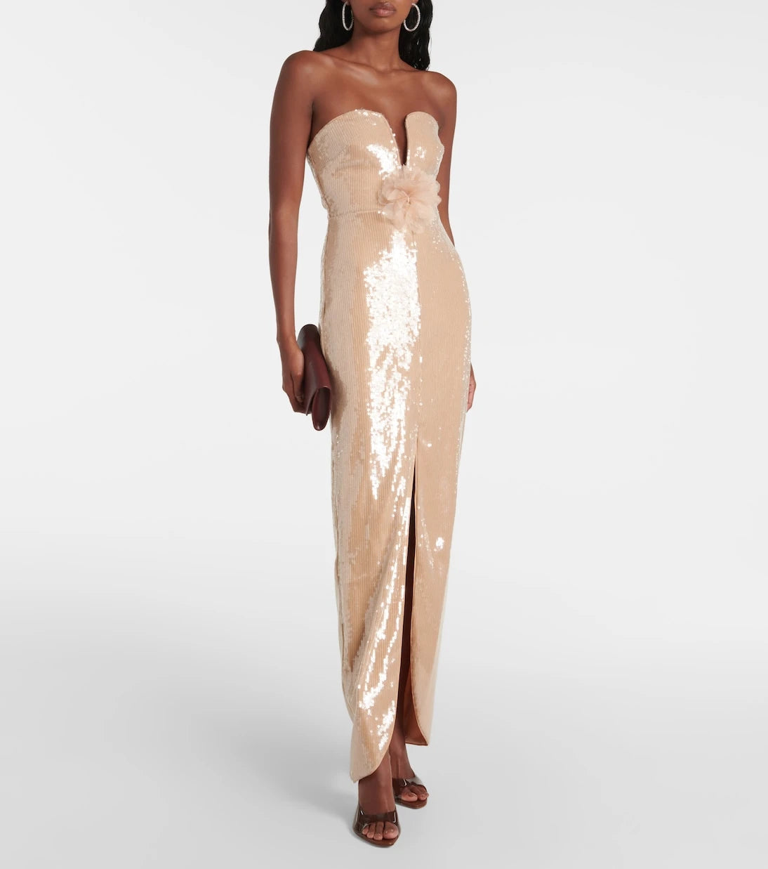 Self-Portrait - Floral-appliqué sequined gown