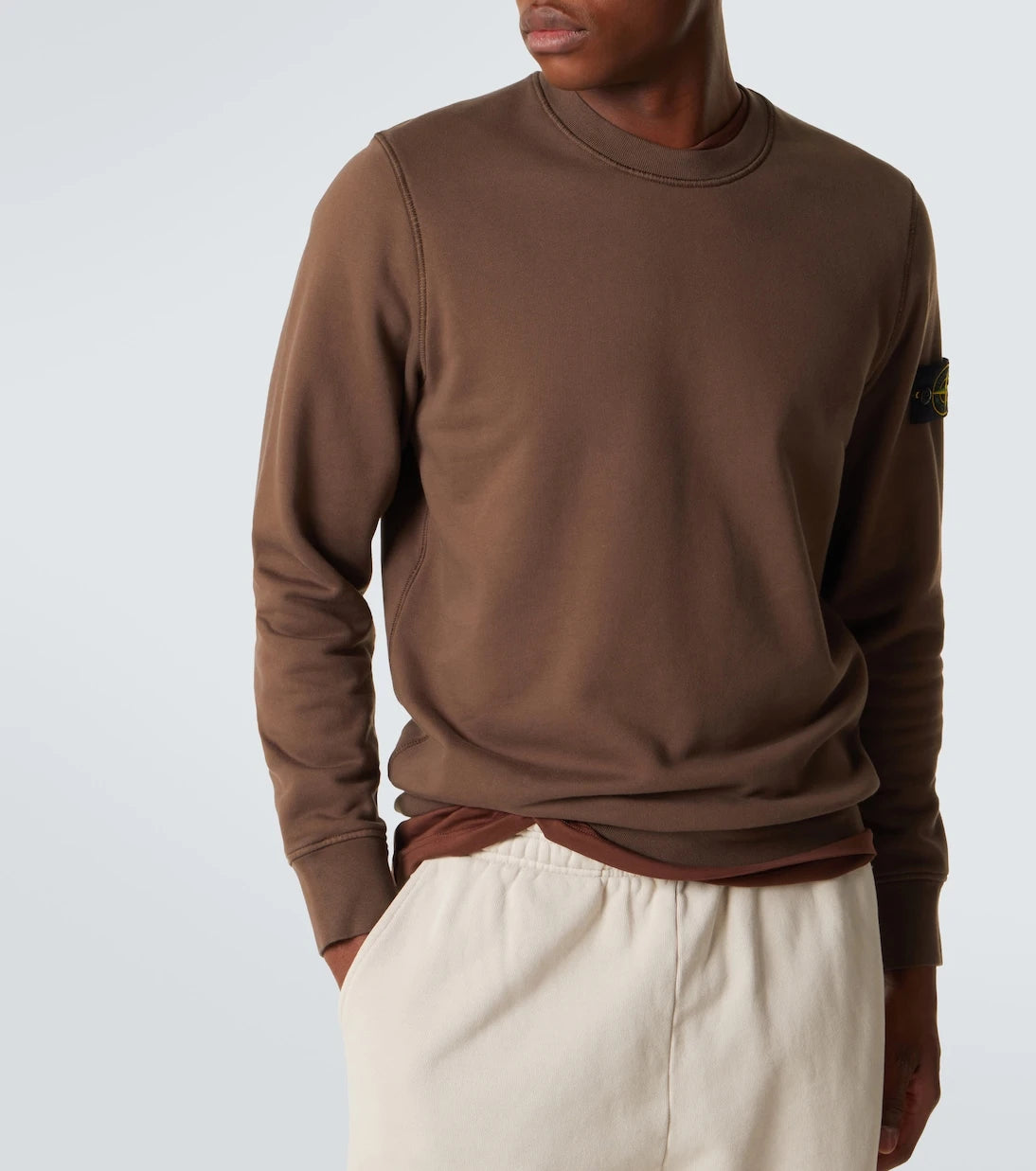 Stone Island - سويت شيرت من صوف القطن بتطريز البوصلة