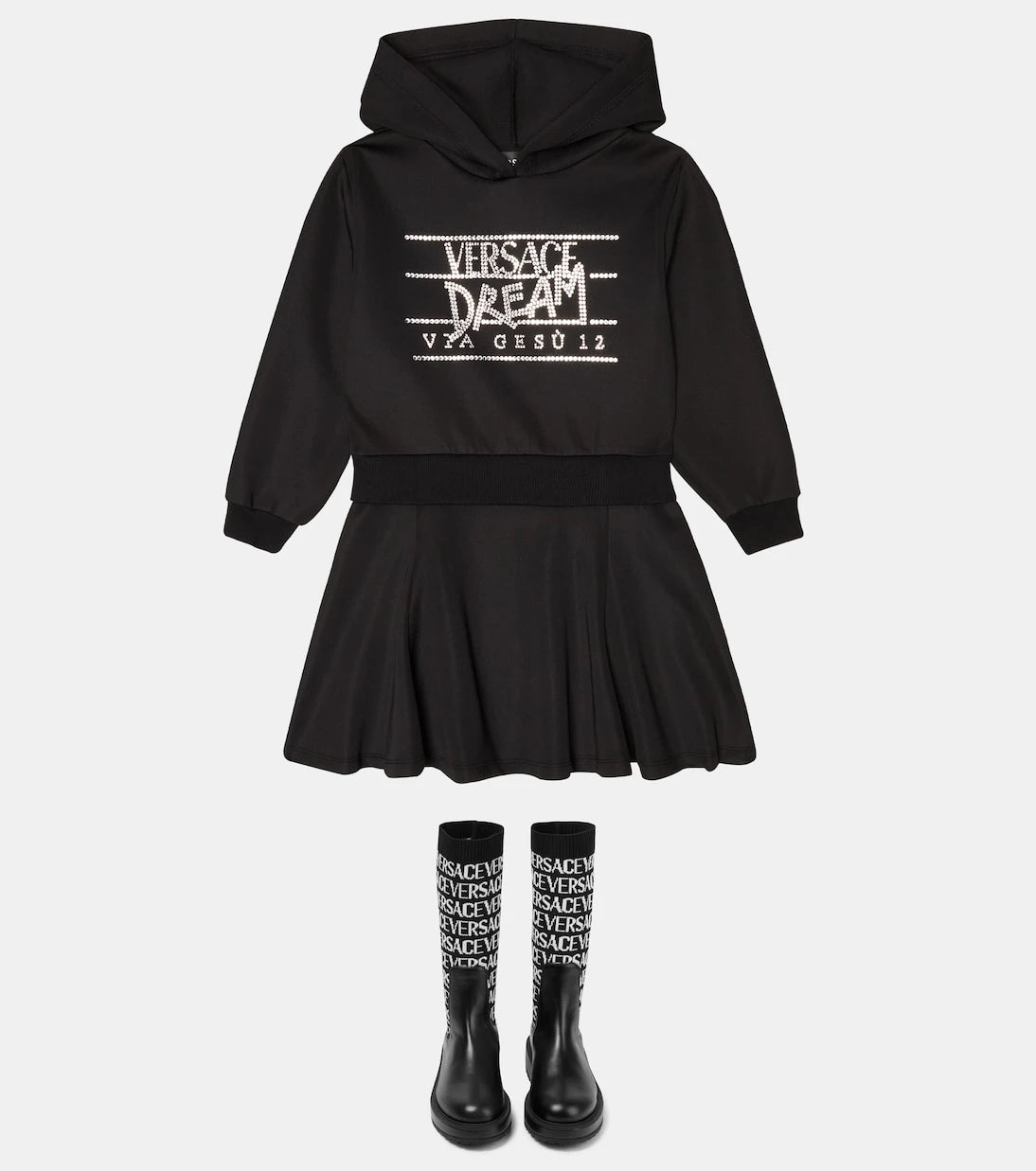 Versace Kids - Jacquard knit-trimmed leather boots