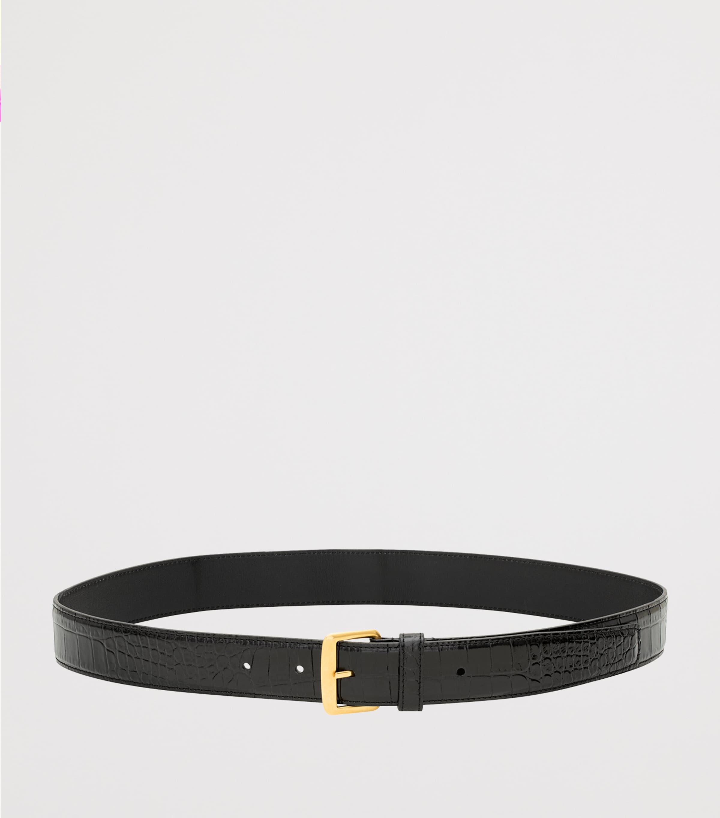 Saint Laurent Black Leather Crocodile-Embossed Belt