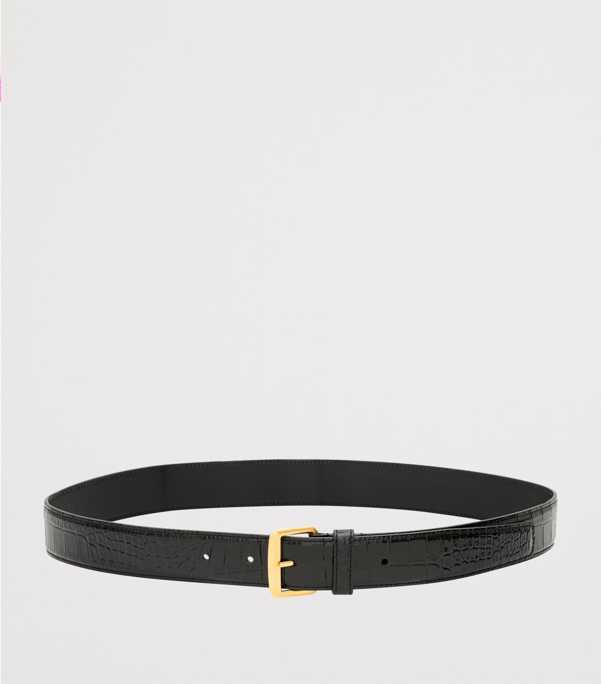 Saint Laurent Black Leather Crocodile-Embossed Belt