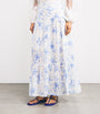 Blue Linen-Blend Watercolour Maxi Skirt