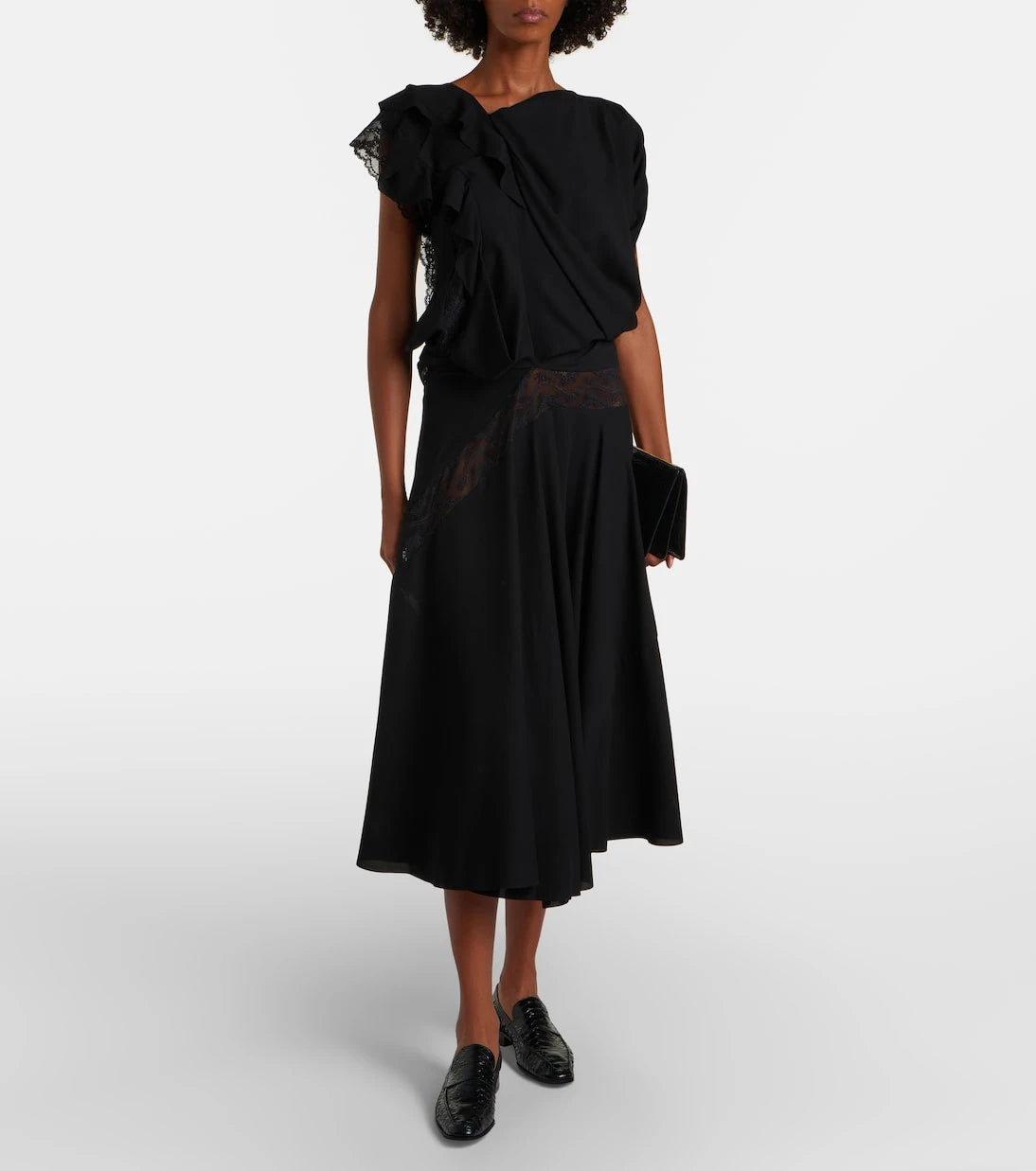 Junya Watanabe - Asymmetric lace-trimmed midi dress