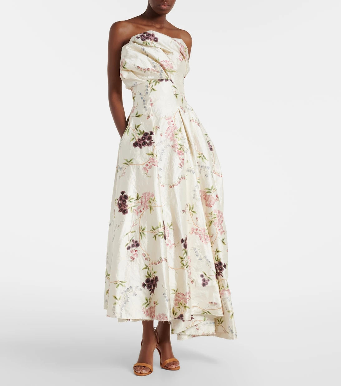 Erdem - Draped floral satin cocktail dress