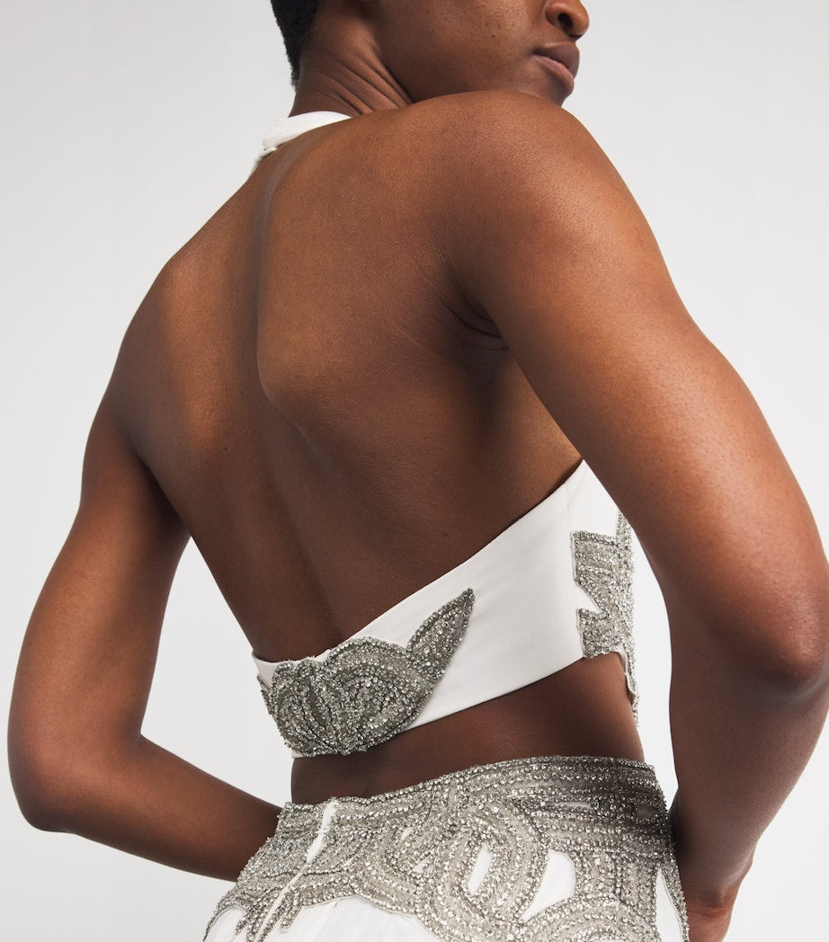 Zuhair Murad White Silk Chiffon Embellished Gown