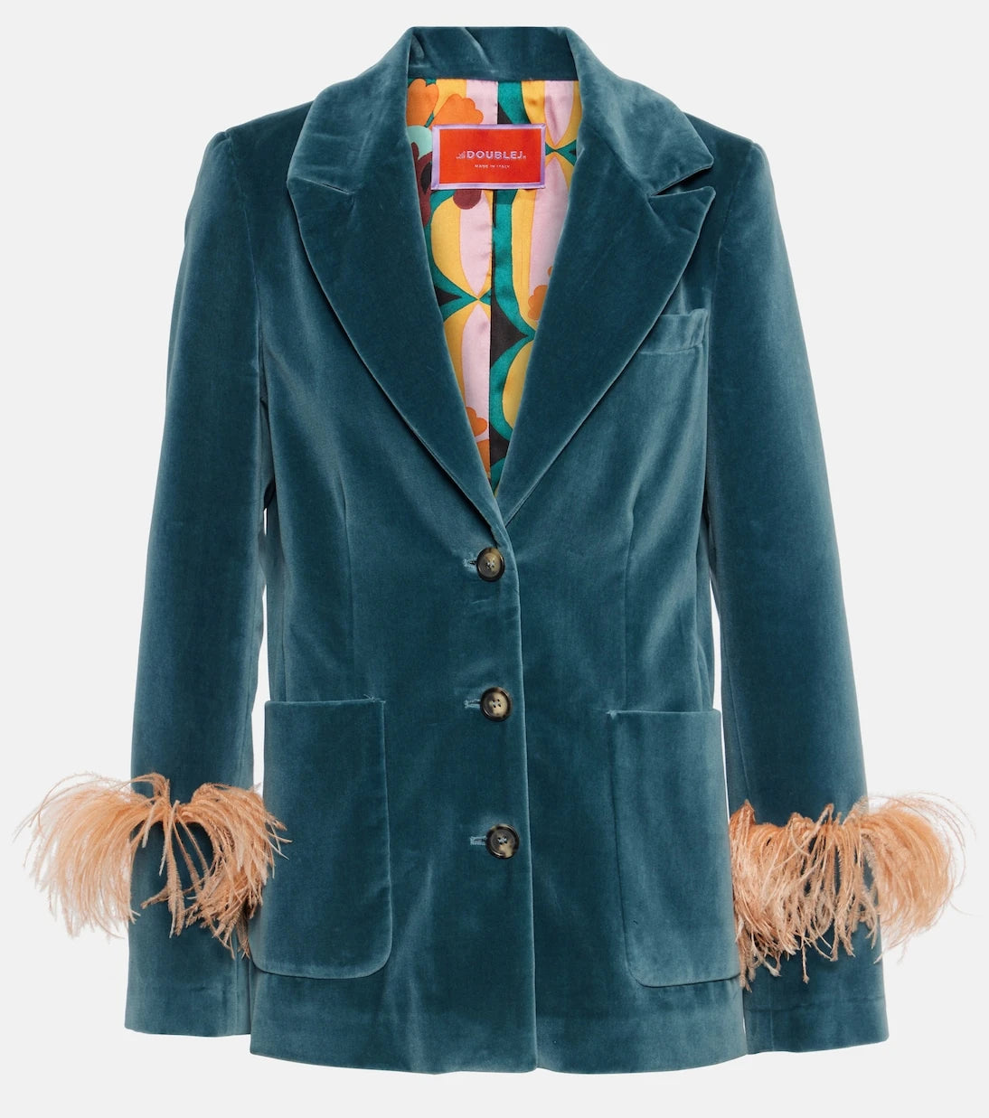 La DoubleJ - Feather-trimmed cotton velvet blazer