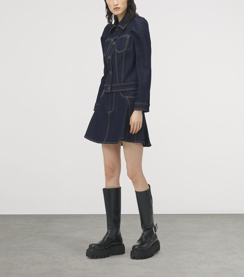 Blue Flared Denim Mini Skirt