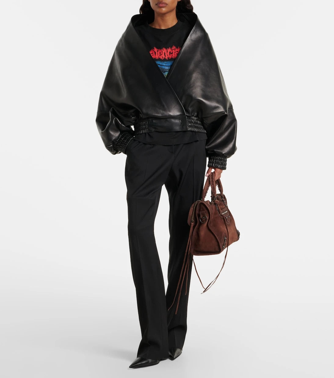 Balenciaga - حقيبة Le City Medium المصنوعة من جلد الشمواه ذات المقبض العلوي