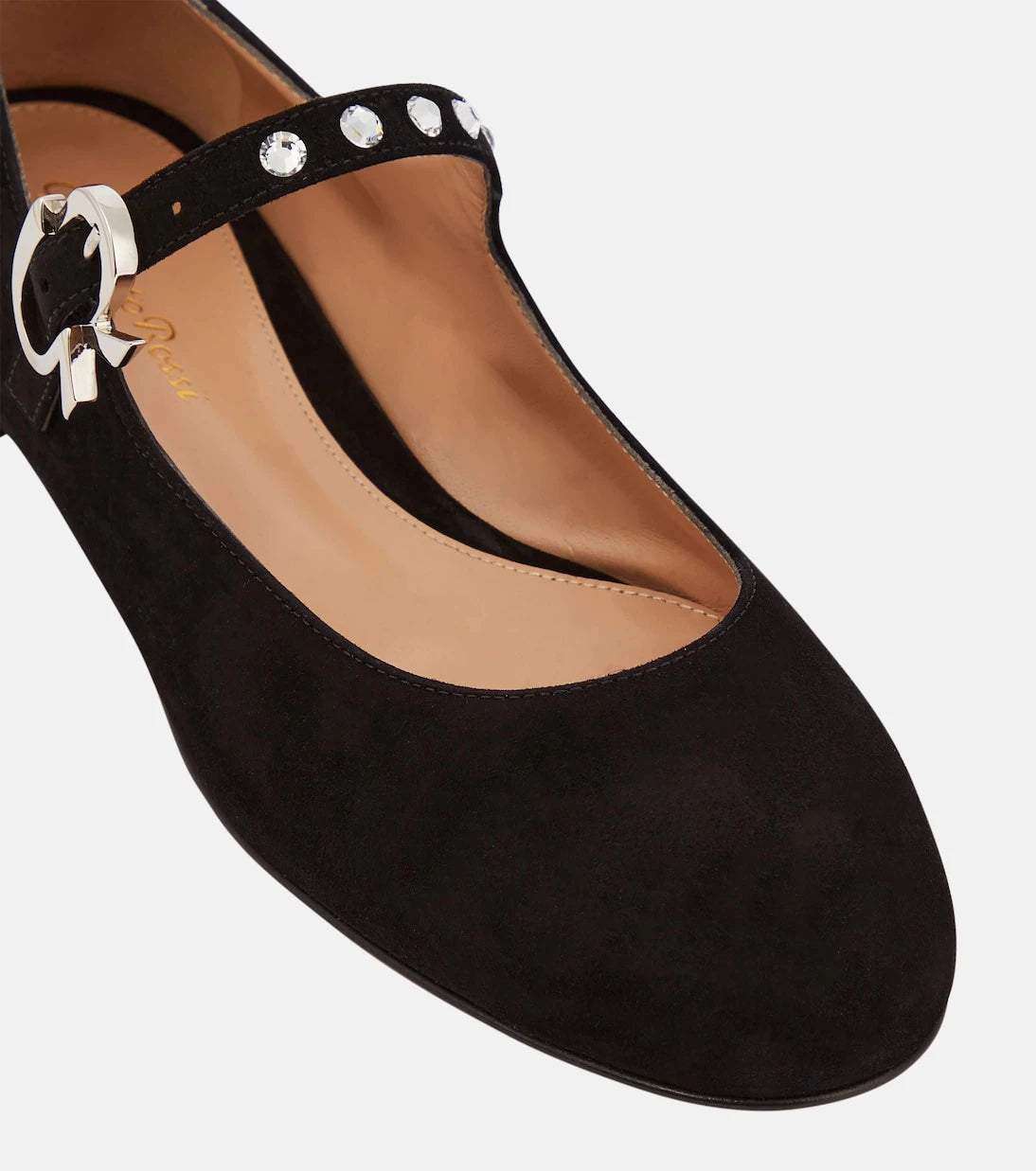 Gianvito Rossi - Crystal Mary Ribbon suede ballet flats
