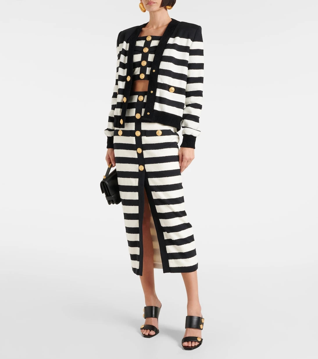 Balmain - Striped off-shoulder crop top