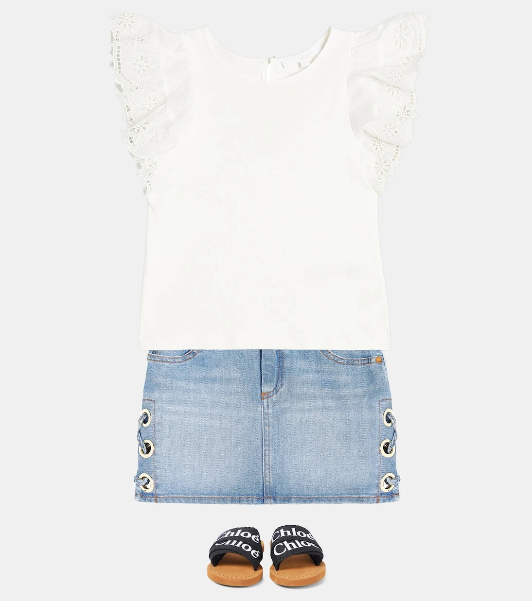Chloé Kids - Lace-detail denim skirt
