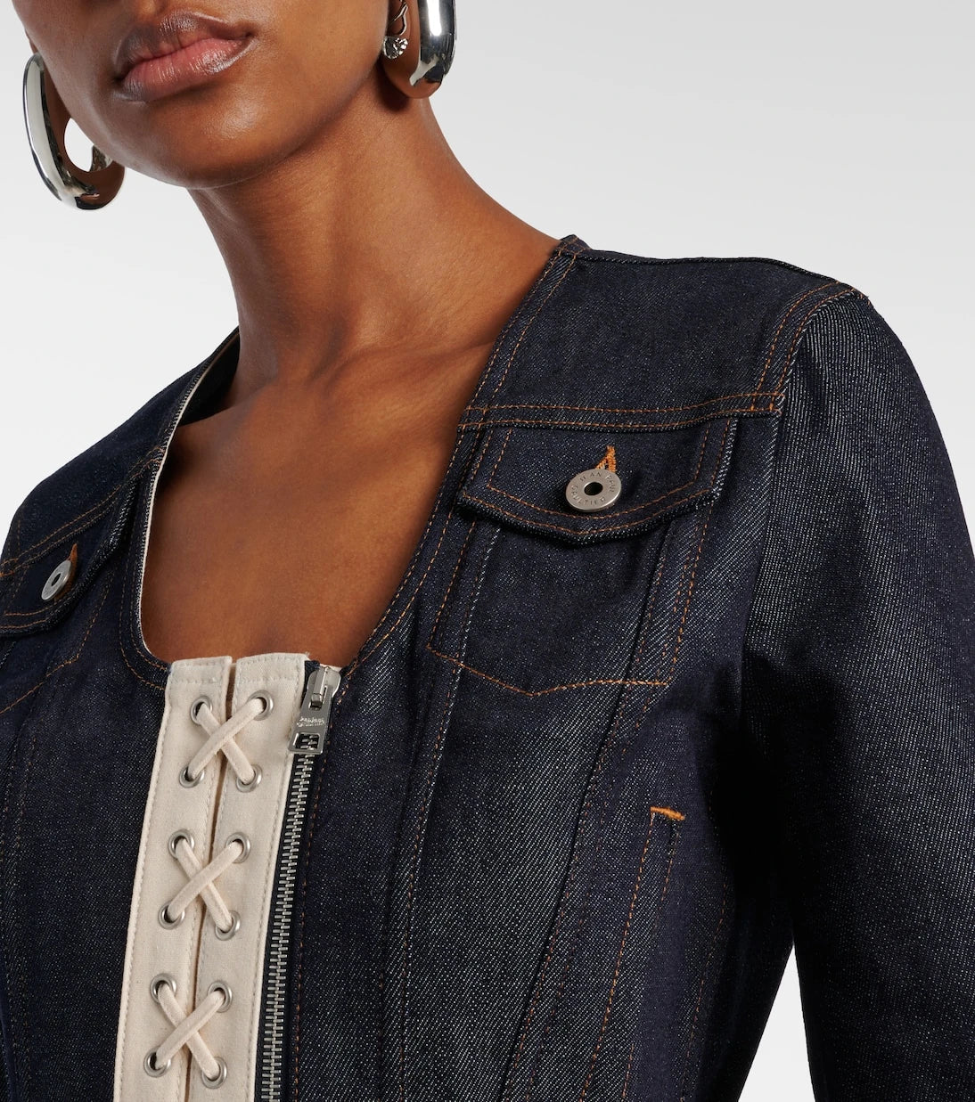 Jean Paul Gaultier - Lace-up cropped denim jacket
