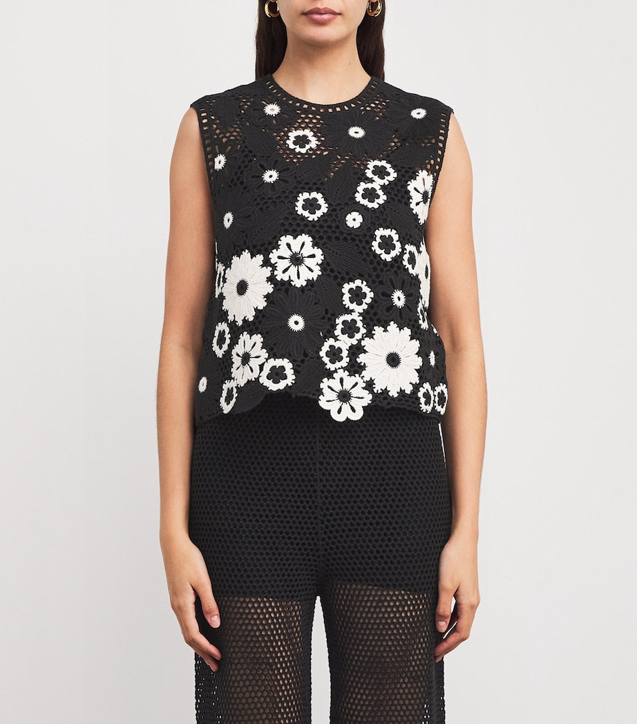 Multi Cotton Crochet Floral Top