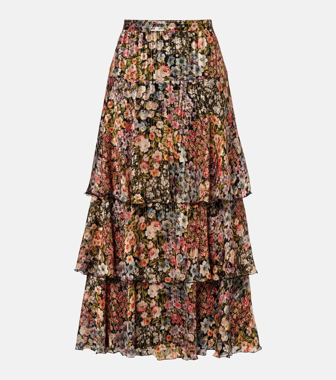 Valentino - Floral plissé tiered silk midi skirt