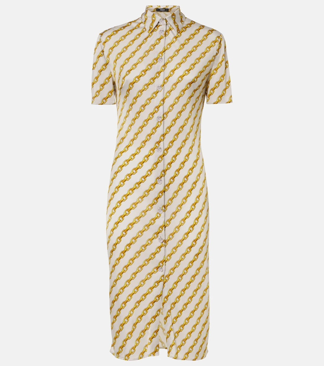 Versace - Chain Stripe satin shirt dress