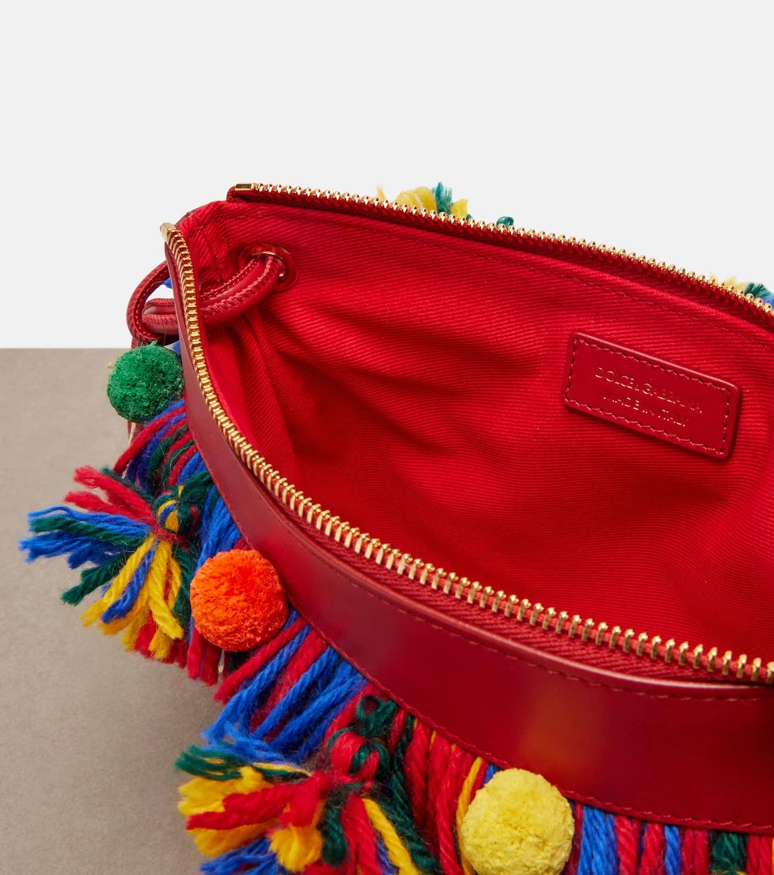 Dolce&Gabbana - Fringed woven leather-trimmed pouch