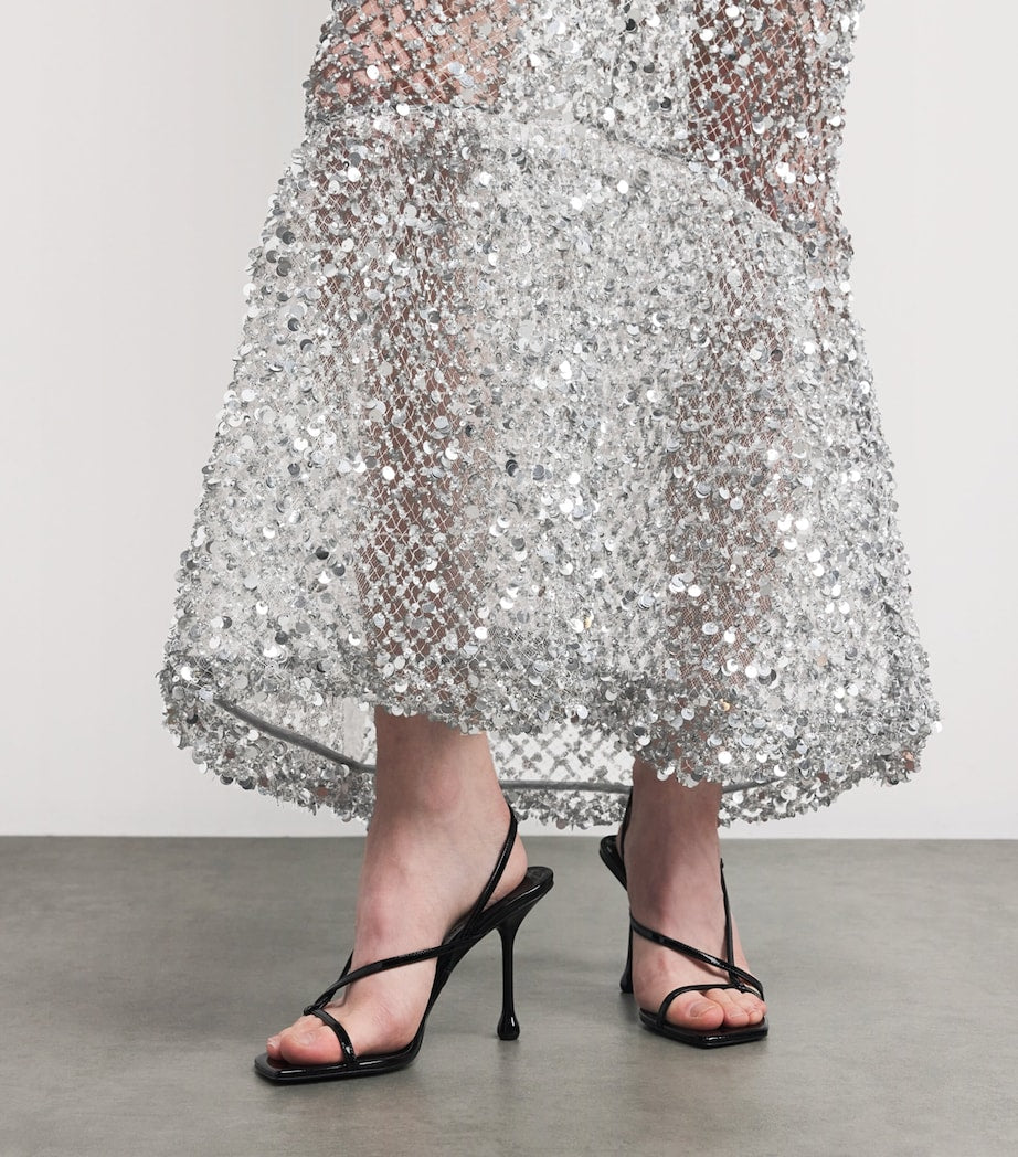 LAPOINTE Silver Sequinned Fishtail Midi Dress