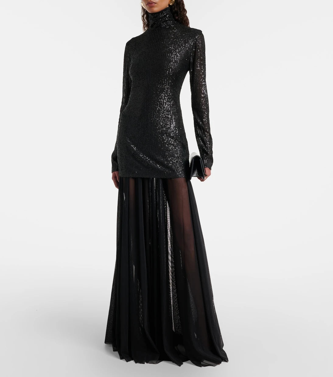Norma Kamali - Sequined mesh turtleneck gown