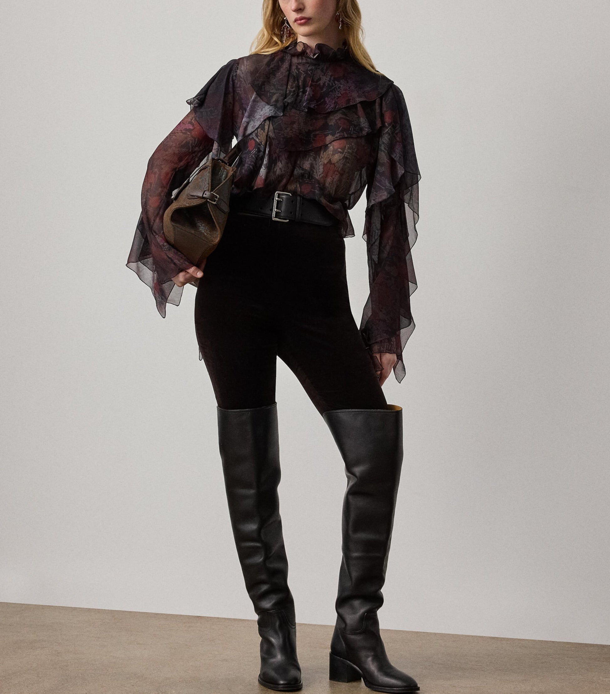 Silk Chiffon Ruffle-Trim Ilene Blouse