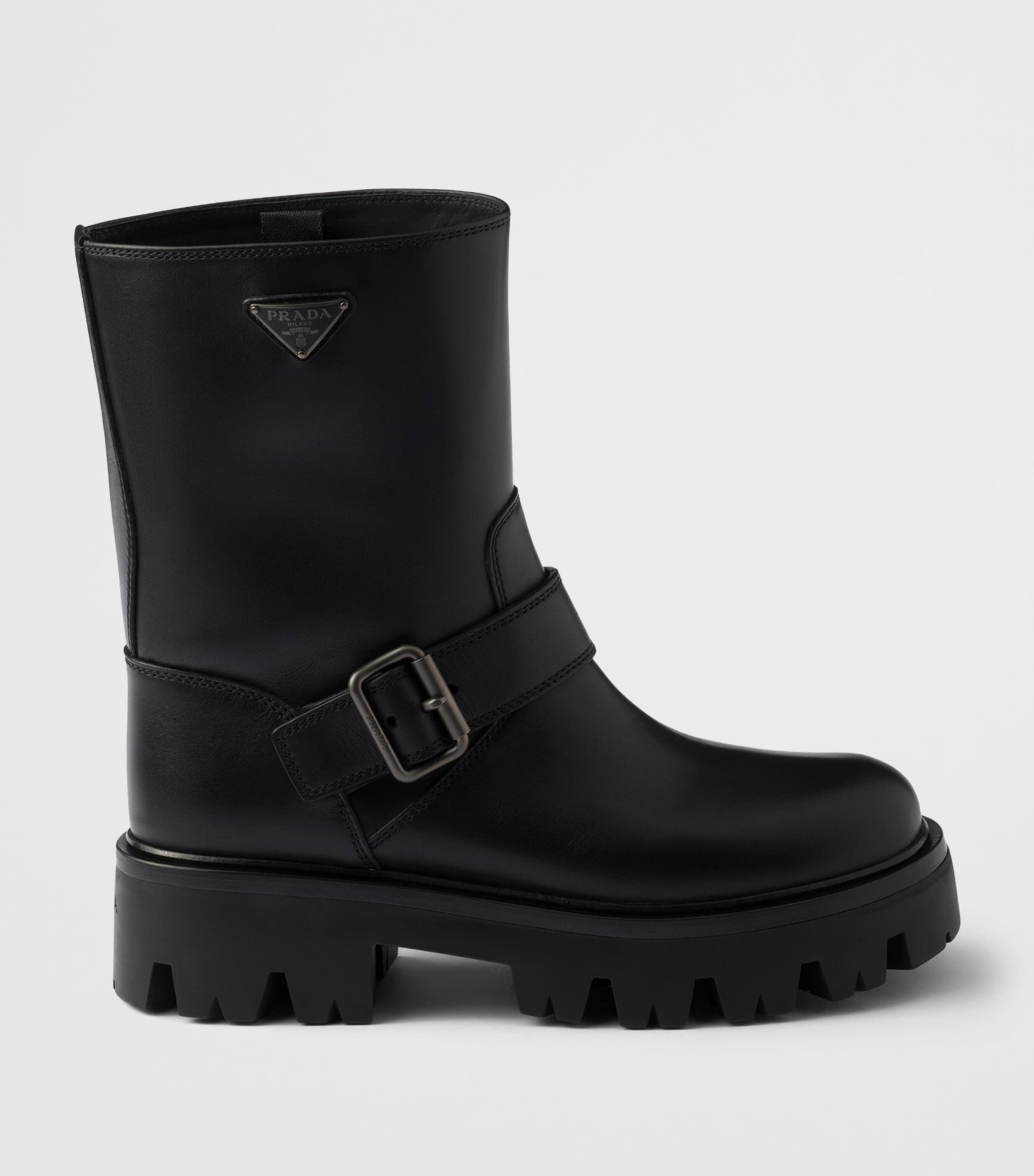 Prada Black Leather Biker Boots