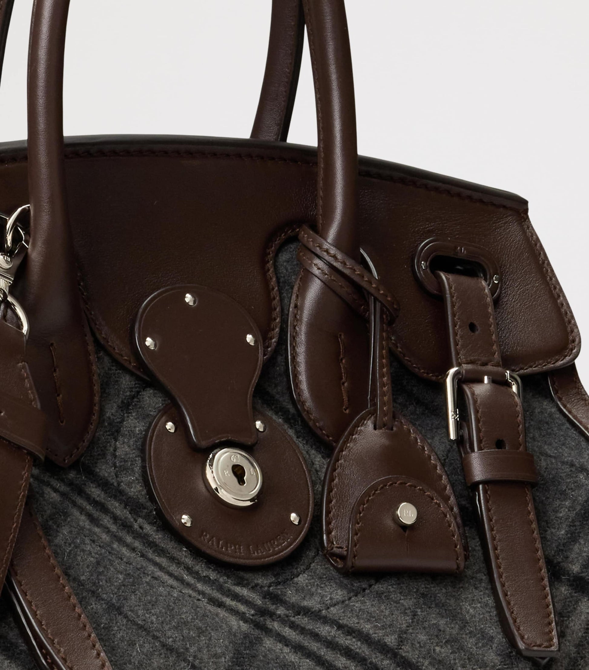 Ralph Lauren Collection Grey Wool-Leather Soft Ricky 33 Top-Handle Bag