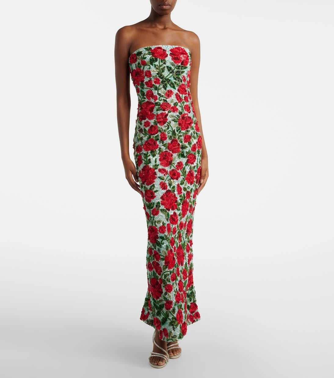 Là Fuori - Crimson Rose sequined bustier gown
