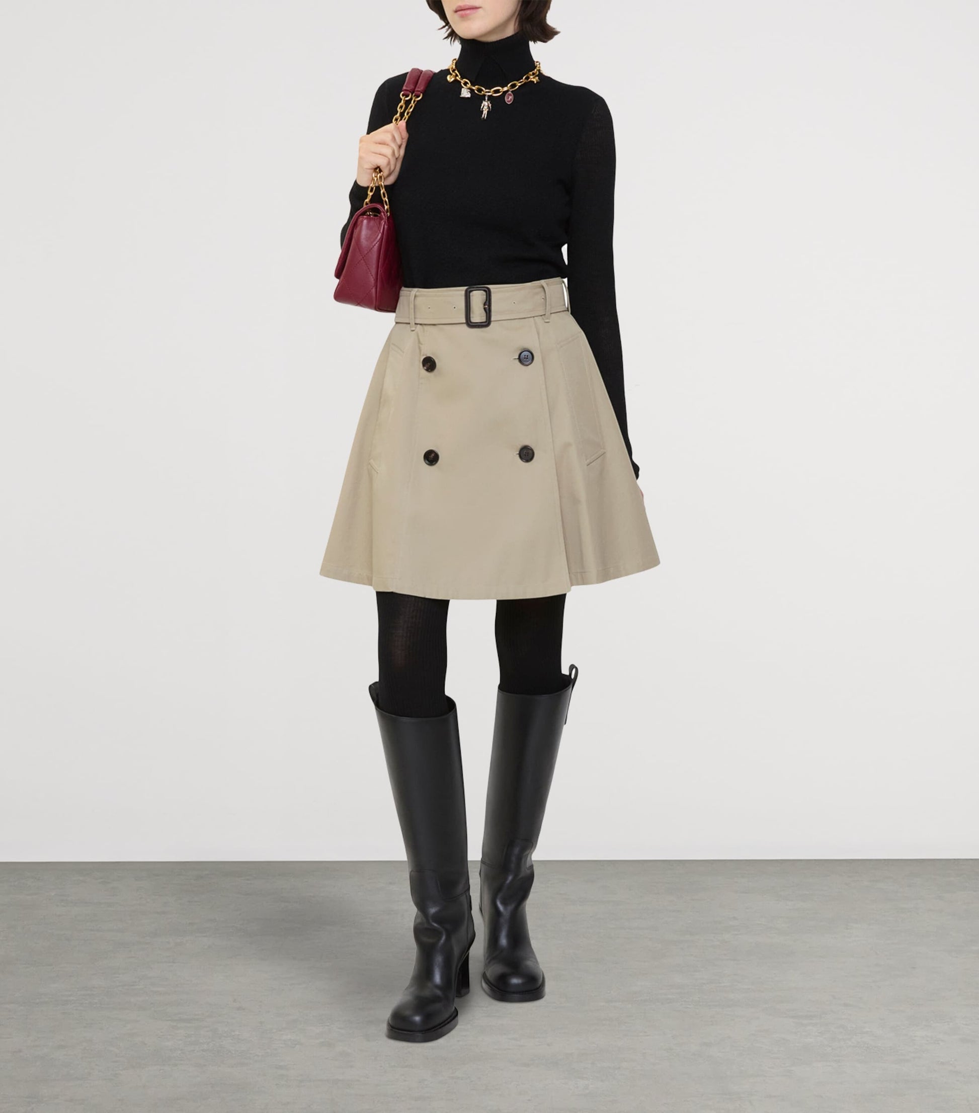 Beige Gabardine Trench Mini Skirt