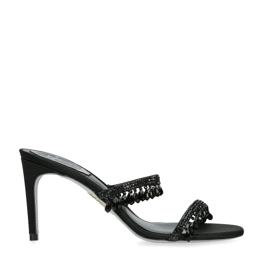René Caovilla Black Embellished Chandelier Heeled Mules 80