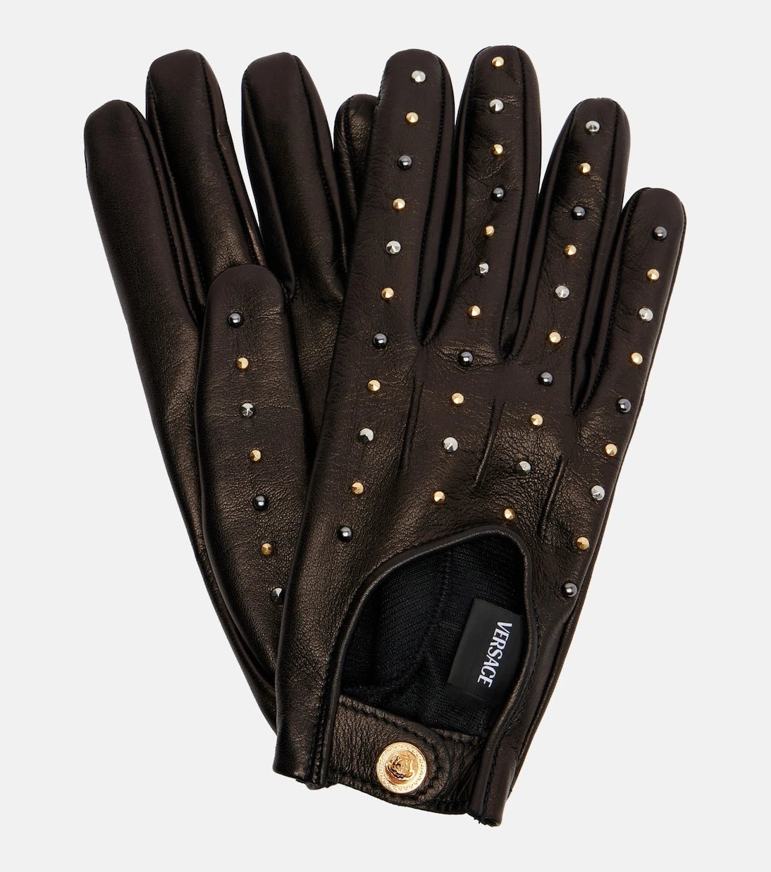 Versace - Cutout studded leather gloves
