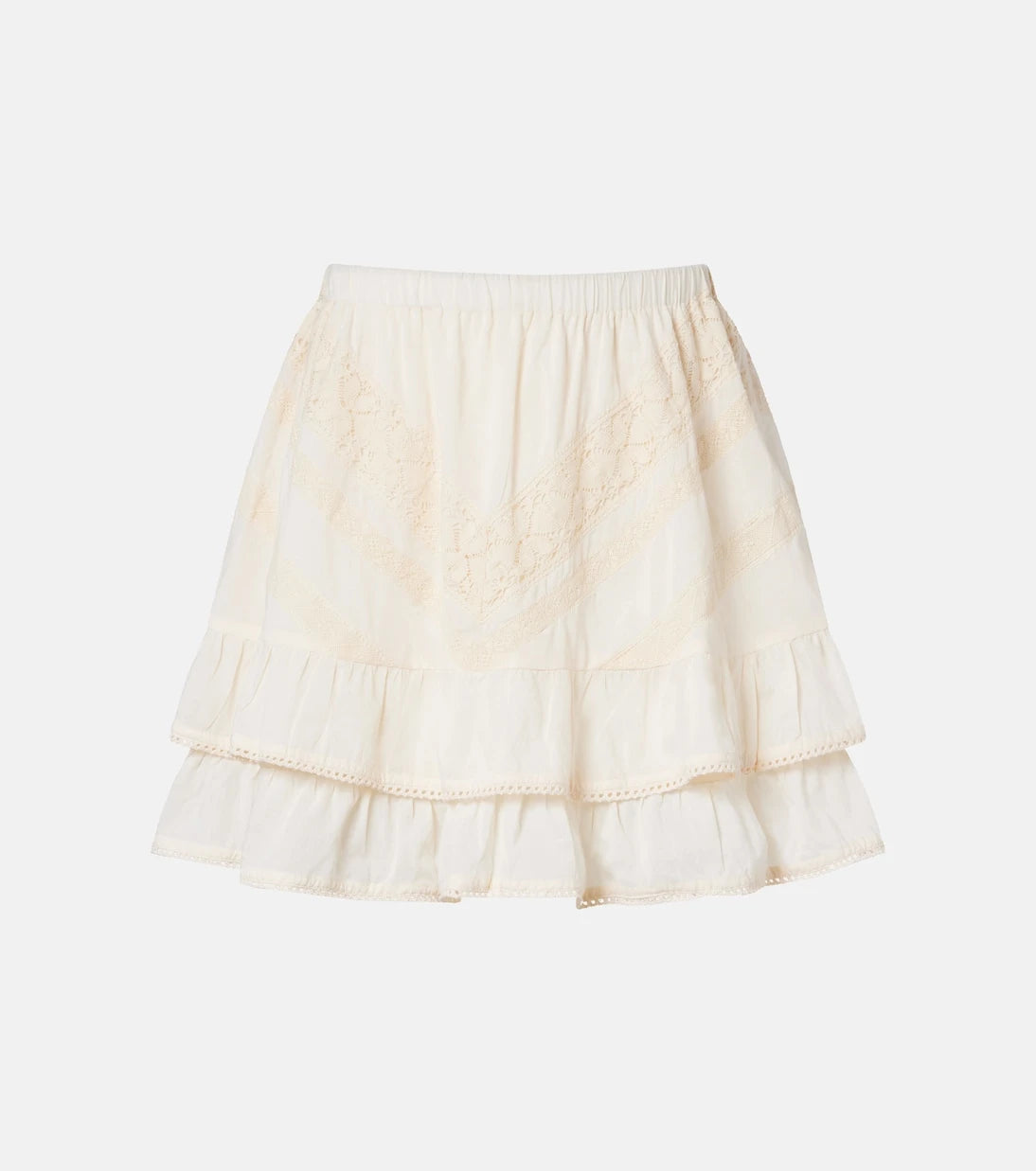 Juliet Dunn - Ruffled lace-trimmed cotton miniskirt