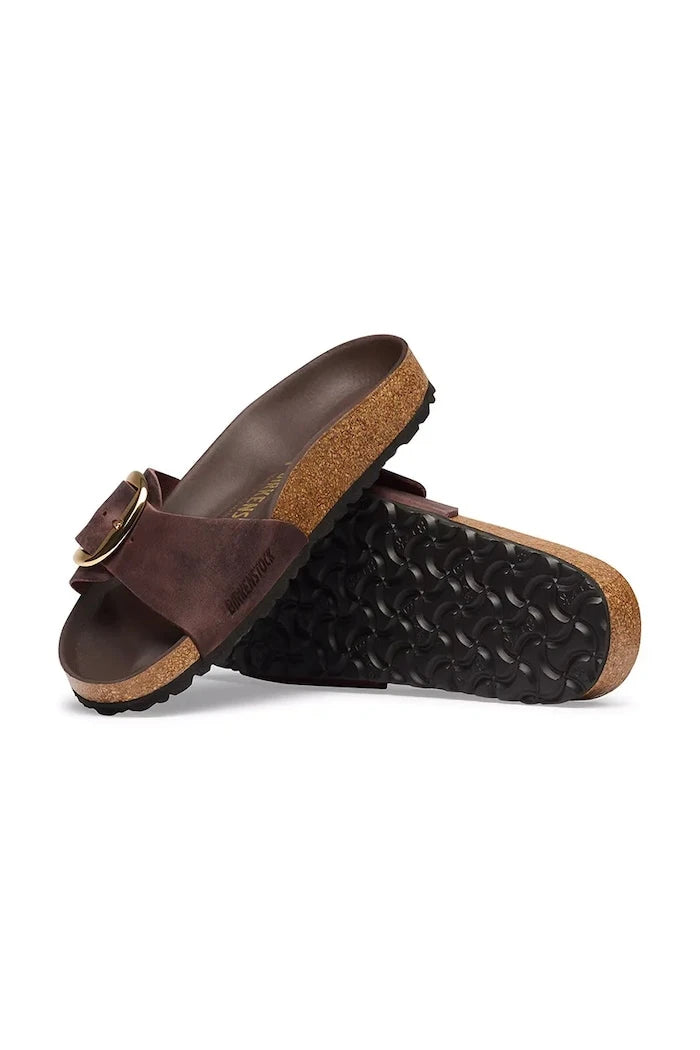Birkenstock чехли дамски от кожа Madrid Big Buckle Oiled Leather