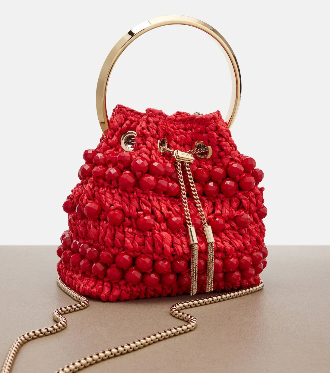 Jimmy Choo - Bon Bon Small beaded raffia bucket bag
