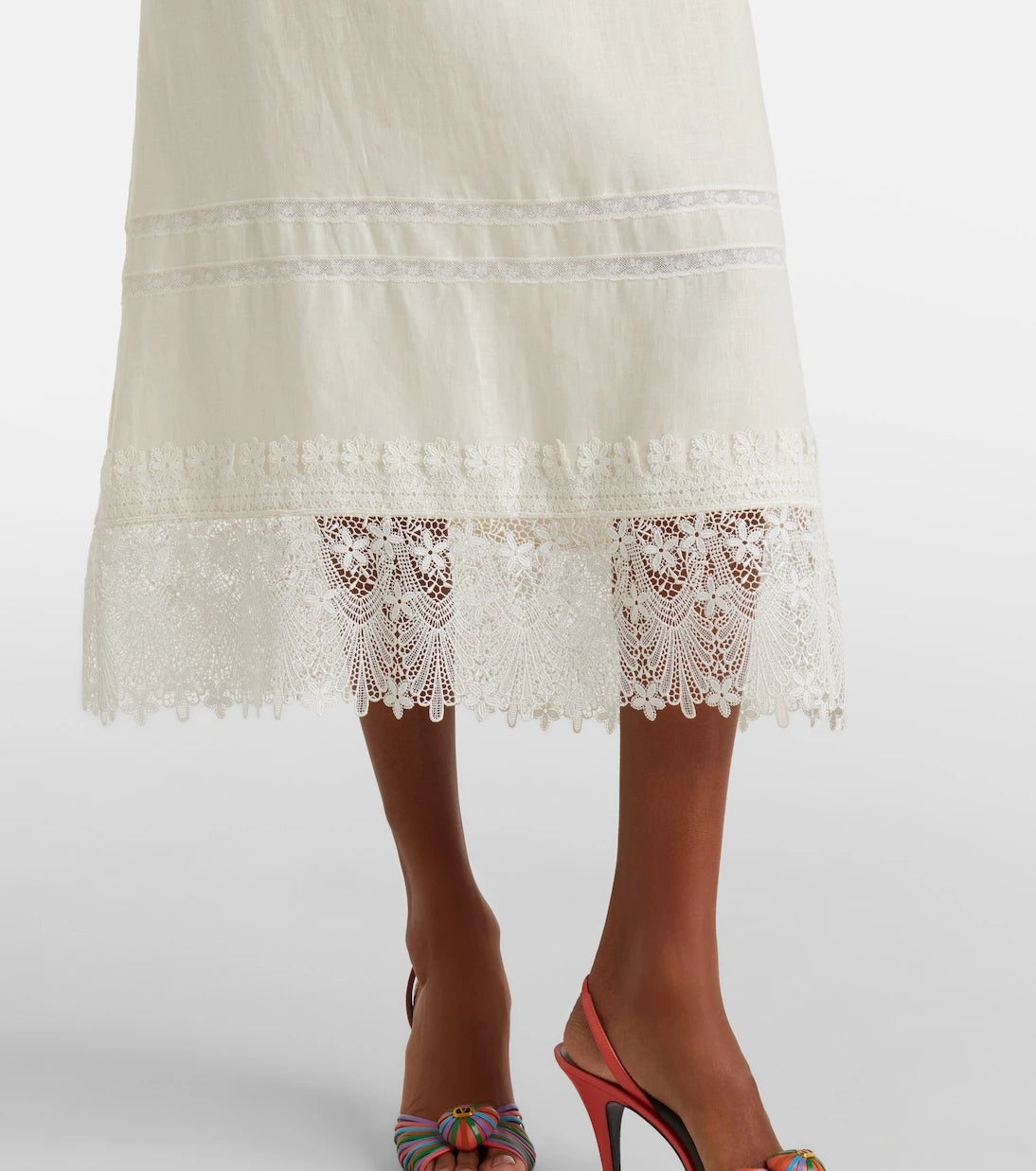 Valentino - Lace-trimmed linen midi dress